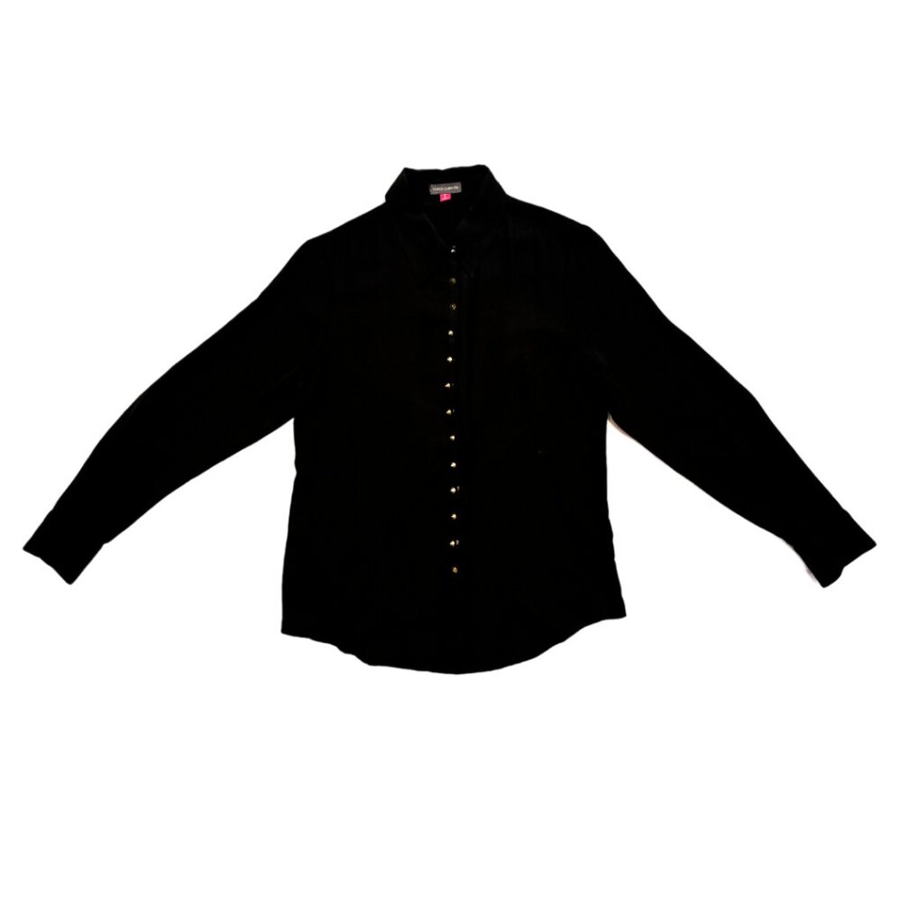 VINCE CAMUTO | VNTG Gold Studded Black Sheer Long Sleeve Button-Up Blouse Size S